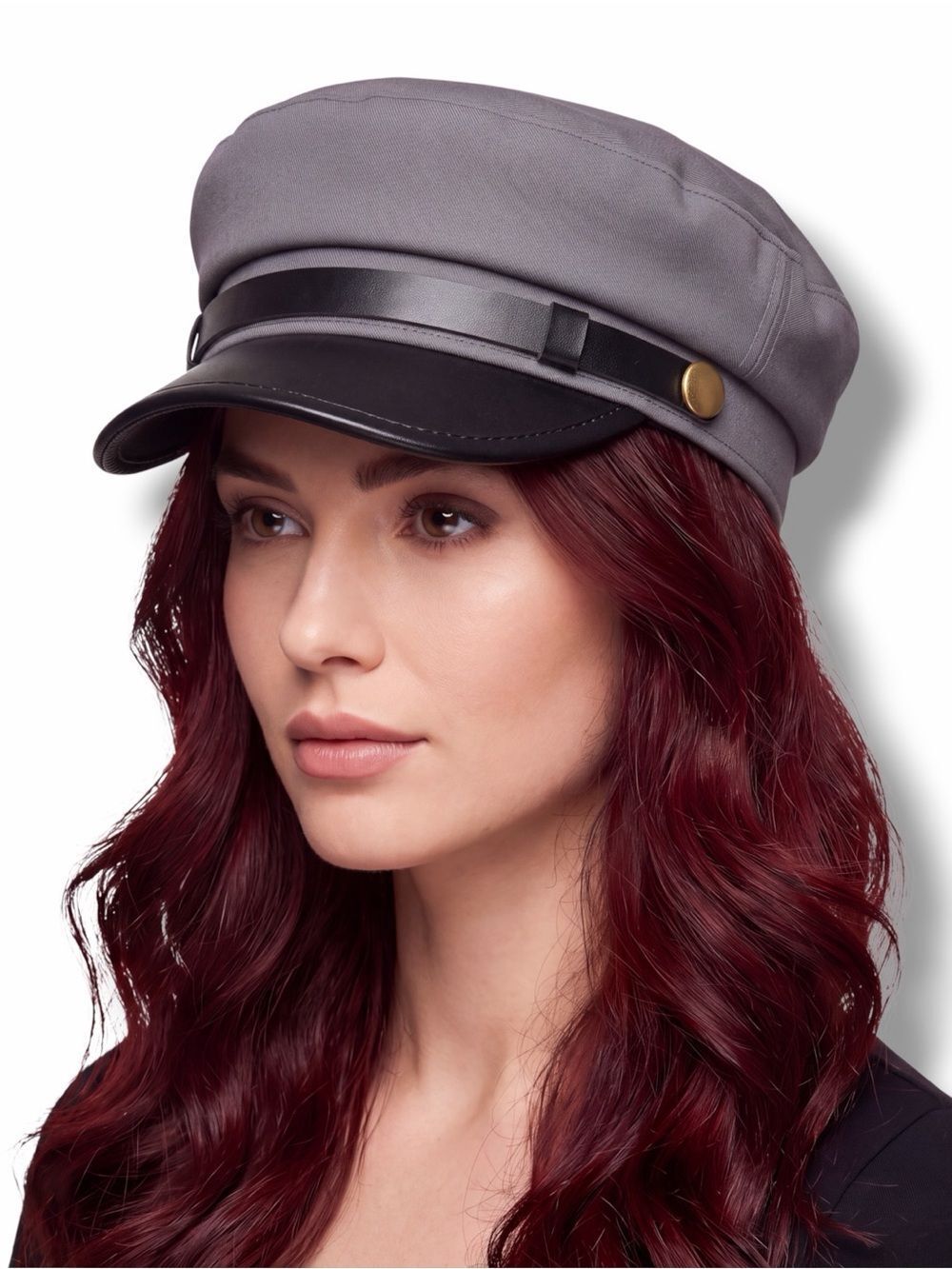Gray Fiddler Leather Brim Newsboy Cap NWT